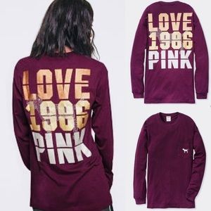 VS PINK BLING Campus Long Sleeve Tee Shirt